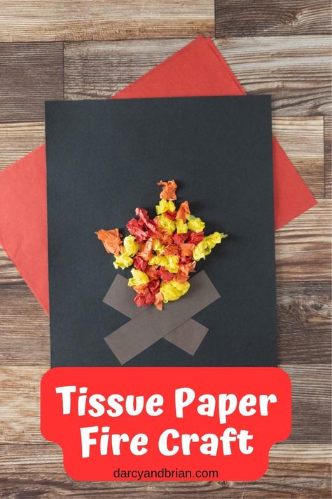 Looking for a simple and engaging craft project for your preschoolers? Try this tissue paper fire craft that not only promotes fine motor skills but also teaches important fire safety concepts. Using construction paper logs and vibrant tissue paper pieces, your little ones can create their own campfire. It's a perfect activity to include in your fire safety unit! Click to get started and ignite their creativity today! Tissue Paper Fire, Tissue Paper Crafts For Kids, Fire Safety Unit, Islamic Lessons, Fire Crafts, Paper Fire, Recycled Paper Crafts, Tissue Paper Crafts, Paper Party Decorations