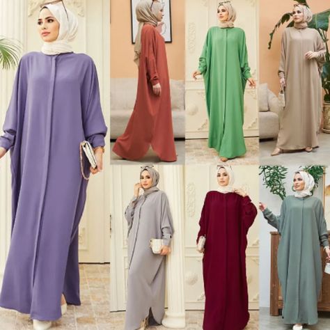 Women Abaya Elbise Dubai Muslim Dress Moroccan Kaftan Turkish Arabic Kuftan Caftan Abaya Dress Muslim, Hijab Look, Islamic Dress, Muslim Dress, Bat Sleeve, Abaya Dress, Solid Color Dress, Kaftan Dress, Muslim Women