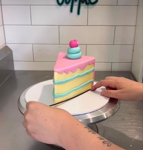 Fake Looking Slice of Cake Fake Slice Of Cake, Comic Cake Slice, Sliced Cake Design, Clay Cake Slice, Cartoon Cake Slice, Cake Slice Aesthetic, Fake Cake Slice, Comic Cake, Cake Recipes Uk