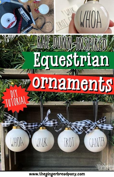 Rae Dunn-Inspired Equestrian Farmhouse Christmas Ornaments Diy Horse Christmas Ornaments, Diy Horse Ornaments, Equestrian Christmas Tree, Horse Christmas Tree, Western Ornaments Diy, Horse Crafts Diy, Christmas Equestrian, Horse Ornaments Diy, Diy Equestrian