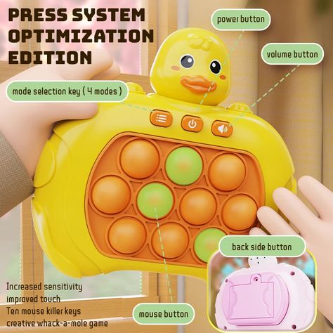 Pop Light Fidget Game Quick Push Bubble Game Handle Toys Boys Girls Anti-Stress Toys with LED Game Bubble Game, Duck Rabbit, Super Bubbles, Bubble Games, Pram Toys, Button Game, Game Mode, Pop Games, Pop Bubble