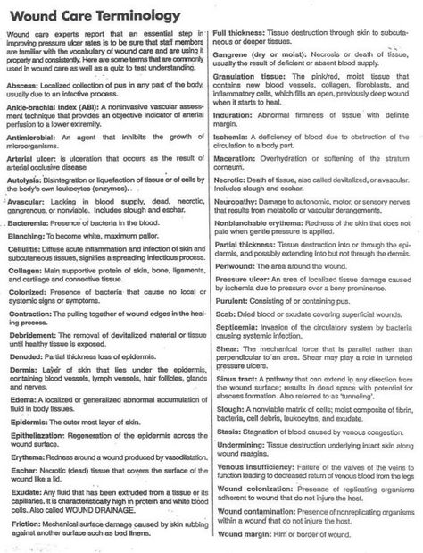 Wound Terminology from Skin Integrity Unlimited Wound Care Terminology, Wound Documentation Nursing, Charting For Nurses, Nursing Documentation, Wound Care Nursing, Nurse Brain Sheet, Nerdy Nurse, Nurse Organization, Home Health Nurse