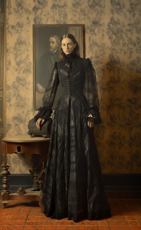 full body portrait of supermodel, Italian scagliola room Victorian Aesthetic Dress, Dark Victorian Aesthetic, Goth Academia, Full Body Portrait, Slytherin Fashion, Body Portrait, Halloween Party Outfits, Goth Look, History Fashion