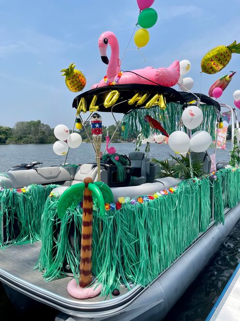 Boat Parade Themes, Jimmy Buffet Party Decorations, Pontoon Boat Parade Ideas, Jimmy Buffet Bachelorette Party, Pontoon Decorating Ideas, Pontoon Bachelorette Party, Boat Parade Decorating Ideas, Boat Decorating Ideas Party, Boat Parade Ideas