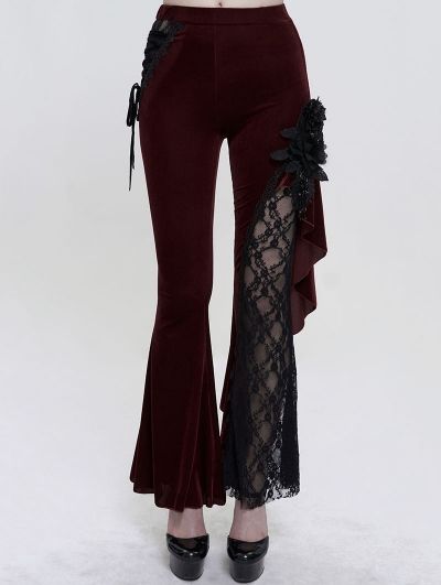 Velvet Bell Bottoms, Rock Style Outfits, Gothic Pants, Red Gothic, Style Hacks, Red Flare, Rock Outfit, Fashion Book, Anime Things