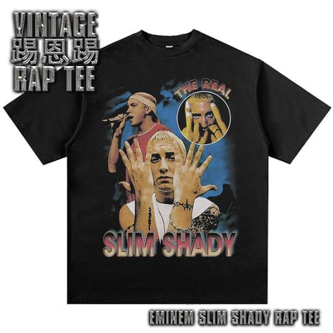 Graphic Tees Rappers, Grafic Tee Shirts, Grafic Tee Outfits, 90s Shirts Graphic Tees, Lulu Shirt, Bootleg Design, Vintage Rap Tees, The Slim Shady, Grafic Tees