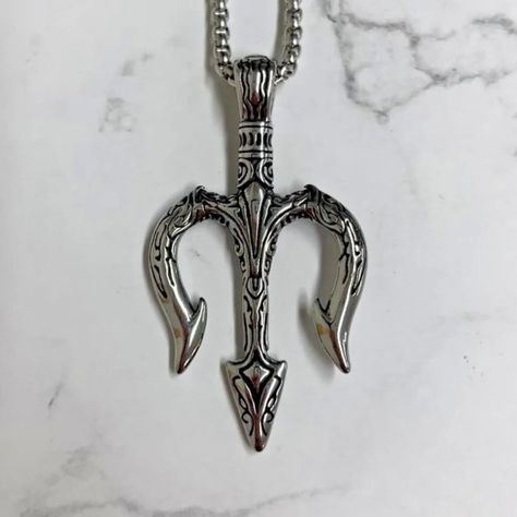 Mens Solid Poseidon Trident Necklace Pendant Stainless Steel Neptune Jewelry Trident Necklace, Poseidon Trident, Stainless Steel Chain Necklace, Steel Chain, Stainless Steel Chain, Necklace Pendant, Necklace Lengths, Chain Necklace, Pendant Necklace