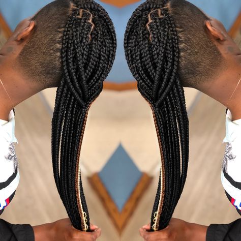 Top braided sides and back shaved tri-color box braids Top Braid, Crown Braid, Color Box, Box Braids, Tri Color, Shaving, Braids, Crown, Hair