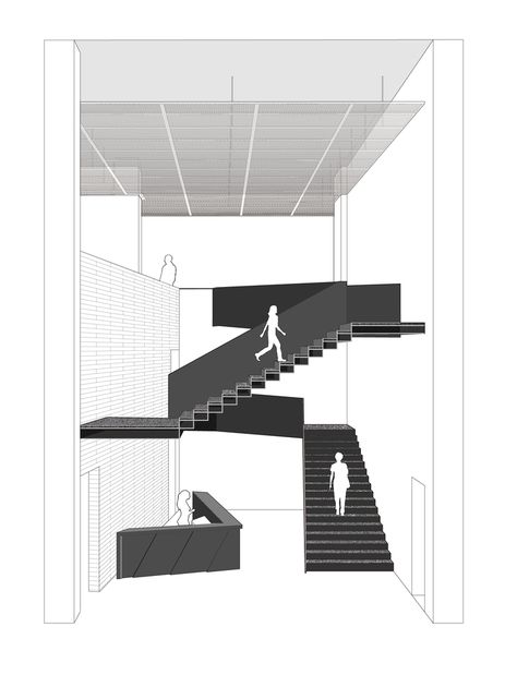 Gallery of Zhi Art Museum / MOZHAO ARCHITECTS - 14 Art Gallery Staircase, Art Gallery Stairs, Museum Building Design, Foyer Architecture, Museum Design Concept, Stairs Section, Art Gallery Plan, Architectural Staircase, Hallway Architecture