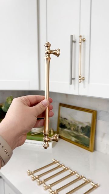 Light Gold Kitchen Hardware, Silver And Gold Cabinet Hardware, Gold Kitchen Hardware Brown Cabinets, Dark Hardware Kitchen, Mix Finishes In Kitchen, Bronze Gold Cabinet Hardware, Brass Hardware White Kitchen, Beautiful Cabinet Hardware, Brass Or Gold