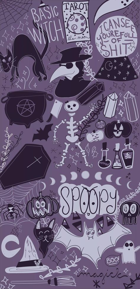 I drew a lot of these things but traced others. Happy Halloween! Witchy, creepy cute, moons and cauldrons. Cute And Creepy Wallpaper, Cute But Creepy Wallpaper, Cute Spooky Wallpaper Iphone, Creepy Cute Wallpaper, Witchy Wallpapers, Geometry Dash Wallpaper, Spooky Wallpapers, Ghost Wallpapers, Creepy Wallpaper