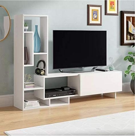 Bookshelves With Tv, 60 Tv Stand, Tv Stand Shelves, Tv Stand Designs, White Tv Stands, Wooden Tv Stands, Living Room Tv Unit Designs, Living Room Tv Unit, Solid Wood Tv Stand