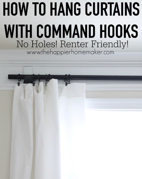 how to hang curtains with command hooks Curtains With Command Hooks, Curtains Without Holes, How To Hang Curtains, Boho Apartment, Hang Curtains, Apartment Hacks, Trendy Apartment, Diy Backsplash, Command Hooks