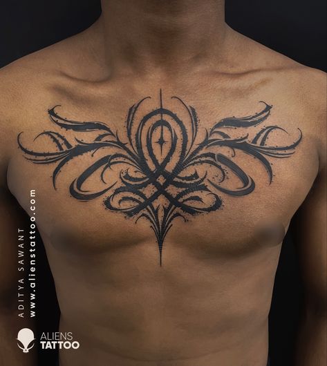 Gothic tattoo on chest Chest To Shoulder Tattoo Men, Chest Tattoo Men Ideas Full, Chest Tats Men, Gothic Chest Tattoo, Chest Tattoo Man, Chest Tattoos Men, Mens Chest Tattoo, Tattoo Chest Men, Mens Chest Tattoos