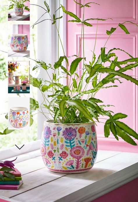 Lucy Tiffney, Colourful Living Room Decor, Color Me Mine, Large Plant Pots, Bold Floral Print, Floral Print Design, Ceramic Flower Pots, Ceramic Plant Pots, Easy Diy Art