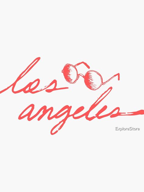 "Los Angeles" Sticker by ExploreStore | Redbubble - america, holiday, vacation, typography, summer place, famous city, typography, popular city, la, Los Angeles Tattoo Lettering, Los Angeles Doodles, Los Angeles Typography, Old English Tattoo, Vintage Los Angeles Postcard, La Tattoo, Los Angeles Design, Graphic Design Images, Creative Typography