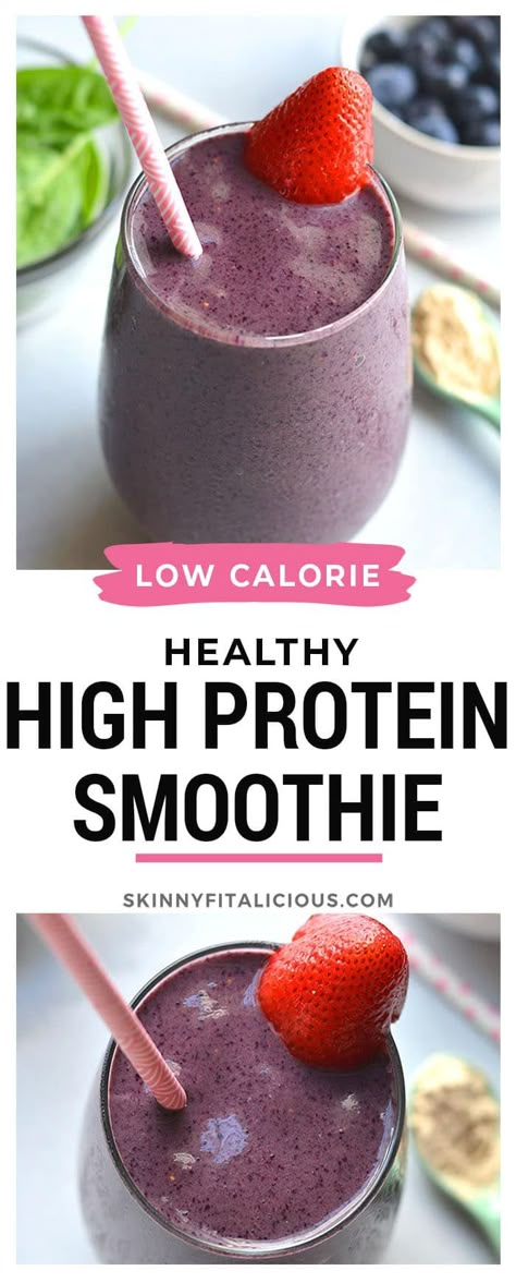 Healthy High Protein Smoothies, Low Calorie Protein Shake, Strawberry Protein Smoothie, Healthy Protein Smoothies, High Protein Smoothie Recipes, Chocolate Protein Smoothie, Healthy Low Calorie Recipes, Protein Powder Smoothie, Low Calorie Smoothies