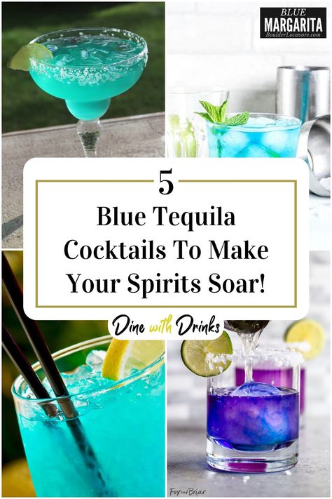 Collage of 4 blue tequila cocktails. Turquoise Drinks Cocktails, Blue Tequila Cocktails, Blue Tequila Drinks, Hibiscus Cocktail, Tequila Mixed Drinks, Coconut Tequila, Blue Tequila, Cocktail Recipes Tequila, Teal Cocktail