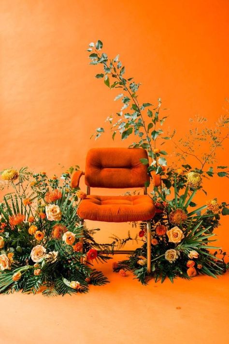 Chairs Photography, Video Backdrop, Orange Photo, Photoshoot Backdrops, الفن الرقمي, Instagram Wall, Camera Flashes, Flower Photoshoot, Creative Photoshoot Ideas