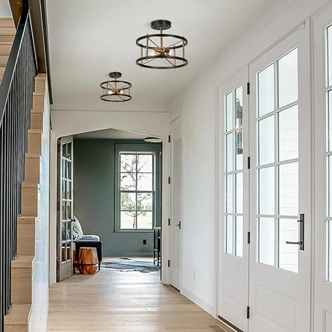 Cerdeco Vintage Semi Flush Mount Ceiling,4-Light Industrial Foyer Lantern,Matte Black [UL Listed] - - AmazonSmile Entry Light Fixture, Entry Way Lighting, Foyer Lighting Fixtures Entryway, Foyer Ceiling Lights, Entryway Light Fixtures, Foyer Lighting Fixtures, Entrance Lighting, Hallway Light Fixtures, Entry Lighting