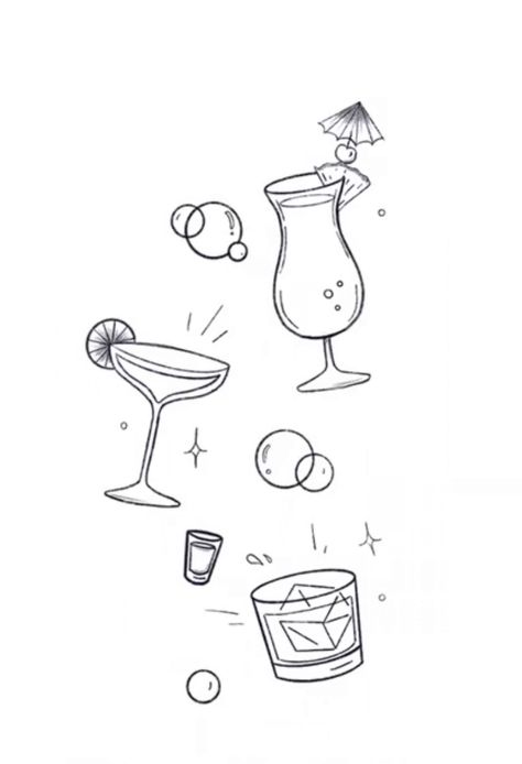 Mini Cocktail Tattoo, Tiny Margarita Glass Tattoo, Tropical Drink Tattoo, Alcohol Drawing Easy, Daiquiri Tattoo, Margarita Cocktail Tattoo, Drinking Drawing Alcoholic, Twice Inspired Tattoos, Alcohol Doodles