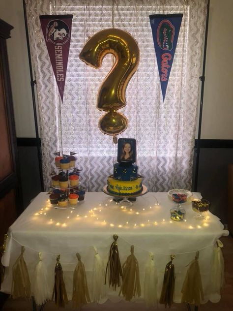 How I Planned a College Reveal Party! - It's what I did. College Reveal Party, Most Comfortable Couch, Reveal Party Ideas, College Information, College Tailgating, College Tour, College Acceptance, School Tables, Black Wrapping Paper