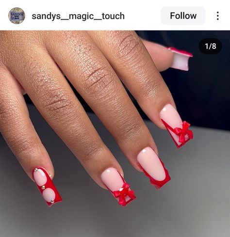 Red Double French Nails, French Tip Nails Valentines Day, French Tip Nails Valentines, Double French Nails, Nails Valentines Day, Nails Valentines, Tip Nails, Xmas Nails, French Tip Nails