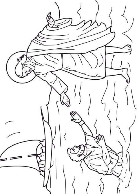 print coloring image - MomJunction Peter Walking On Water, Peter Walks On Water, God Scriptures, Sunday School Worksheets, Jesus Coloring Pages, Daniel And The Lions, Sunday School Coloring Pages, Walking On Water, Bible Drawing