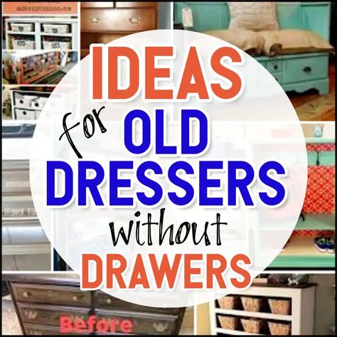 Dresser Without Drawers, Ideas For Dressers, Drawers Repurposed Diy, Chest Of Drawers Upcycle, Diy Chest Of Drawers, Recycled Dresser, Upcycle Drawers, Broken Dresser, Dresser Bookshelf