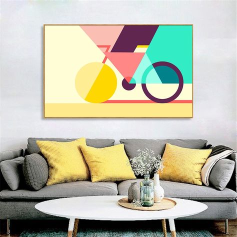 Canvas Painting Ideas For Living Room Wall Decor Abstract Art, Horizontal Art Print, Bike Painting Canvas, Abstract Geometric Art Paintings, Geometric Painting Ideas, Horizontal Canvas Painting, Abstract Art Horizontal, Minimalistic Painting, Wall Pictures Living Room