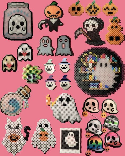 Nerdy Perler Beads, Pumpkin Reaper, Hay Bale Art, Melty Bead Designs, Ghosts And Pumpkins, Hamma Beads Ideas, Pearl Beads Pattern, Easy Perler Beads Ideas, Fuse Bead Patterns