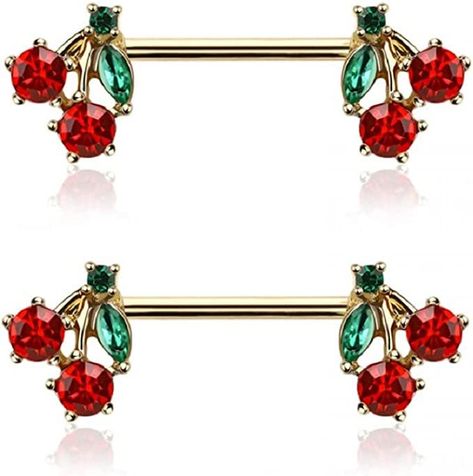 14GA 316L Stainless Steel CZ Crystal Red Cherry Ends Nipple Barbells, Sold as a Pair Ear Style, Piercing Jewelry, Earings Piercings, Tattoos And Piercings, Body Jewelry, Piercings, Beautiful Jewelry, Gold Tones, Shoe Jewelry