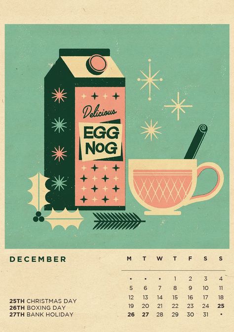 Illustrated Calendar 2016 - Seasonal Refreshments. Vintage Christmas/ Illustration/ Christmas Illustration #Eggnog #Calendar #illustration #Christmas #holiday #vintagechristmas Lucky Design, Calendar Illustration, Christmas Widgets, Illustrated Calendar, 달력 디자인, Japan Illustration, Christmas Gifting, Egg Nog, Mid Century Illustration