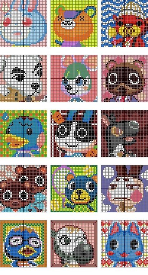 Animal Crossing Embroidery Pattern, Animal Crossing Knitting Pattern, Cross Stitch Patterns Animal Crossing, Acnh Design Pixel, Animal Crossing Grid Patterns, Acnh Cross Stitch, Animal Crossing Pixel Art Grid, Animal Crossing Alpha Pattern, Grid Pattern Crochet Pixel Art