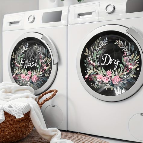 Contemporary Floral Wall Stickers Set of 2, Flower Wreath 'Wash' 'Dry' Laundry Room Decals, Self-Adhesive Polyvinyl Chloride Art, Star-Shaped, Single Use, Detachable Wall Decor CT3036-YL https://share.temu.com/wYYGdZognbA via @shoptemu Modern Wall Stickers, Room Decals, Floral Branch, Mural Floral, Background Decoration, Wall Decor Stickers, Laundry Room Decor, Craft Stickers, Window Decals