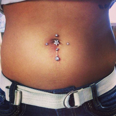 Upper & lower belly button piercing, & two dermals. Upper And Lower Belly Button Piercing, Lower Belly Piercing, Lower Belly Button Piercing, Button Piercing, Lower Belly, Belly Piercing, Belly Button Piercing, Belly Button, Tattoos And Piercings