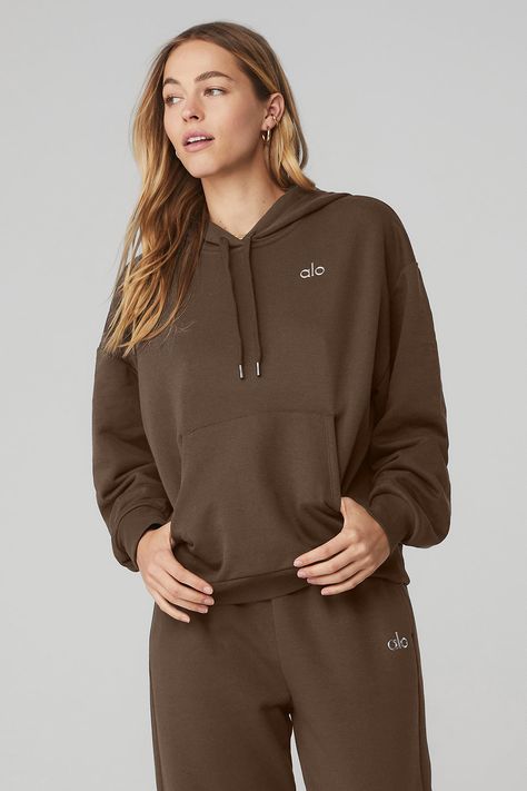 Accolade Hoodie - Espresso | Alo Yoga Back Women, Alo Yoga, New Print, Cropped Hoodie, Bra Tops, Black Hoodie, Unisex Fashion, Kangaroo Pocket, Adidas Jacket