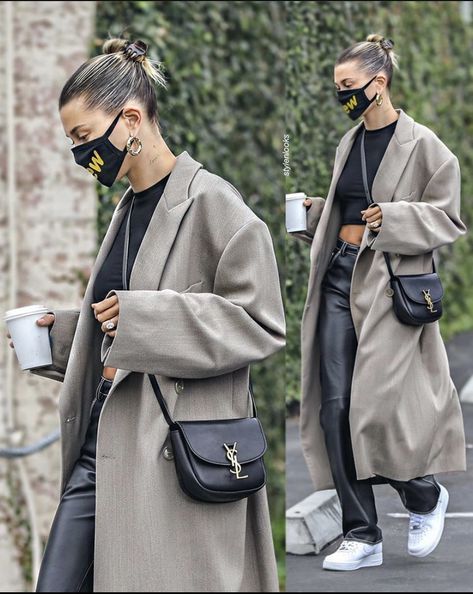 Ysl Bag Street Style, Hailey Bieber Ysl Bag, Ysl Kaia Bag Outfit, Hailey Bieber Bags, Haily Biber Looks, Ysl Kaia Bag, Ysl Bag Outfit Casual, Hailey Bieber Ysl, Ysl Bag Outfit