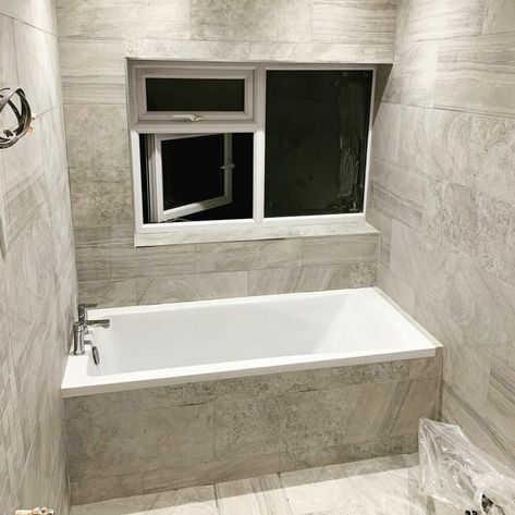 Bath Tile Ideas Tub Surround, Tiled Bath Panel, Bathtub Tile Surround, Tile Around Bathtub, Bath Side Panel, Wooden Bath Panel, Bath Tube, Monochrome Bathroom, Installation Ideas