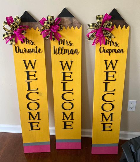 Pencil Themed Classroom Decor, Crichton Projects, Porch Boards, Handmade Teacher Gifts, Teacher Wreaths, Appreciation Gifts Diy, Teacher Holiday Gifts, Teacher Appreciation Gifts Diy, Art Classroom Decor