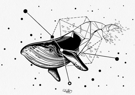 designed by #dushky / #art #illustration #graphics #design #tattoo #geometric #deconstructed #whale #space #universe #science Whale Watercolor, Space Whale, Whale Tattoos, Space Universe, Watercolor Whale, My Favourite Subject, Design Tattoo, Fashion Art Illustration, Whales