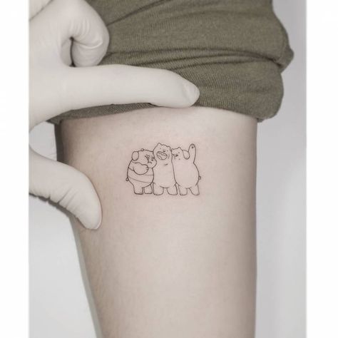 Meaningful Trio Tattoo Ideas, Bare Bears Tattoo, We Bare Bears Tattoo, Trio Best Friend Tattoos, Matching Trio Tattoos, Trio Matching Tattoos, Tattoo Trio, Funny Small Tattoos, Tattoo Panda