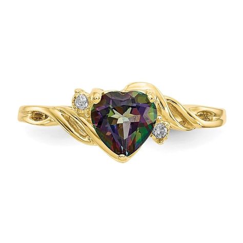 10K Yellow Gold Heart Mystic Fire Topaz & .01ct Real Diamond Ring This beautiful ring is made of 10K yellow gold with a band width of 1mm. It features two sparkling round diamonds, with a total weight of 0.01ct and clarity grade of I2 (A), set in a prong setting. ̶$̶3̶7̶9̶.̶0̶0̶ ̶ $151.99 https://shareasale.com/r.cfm?b=23124&u=3629153&m=5903&urllink=&afftrack Topaz #style #fashion #Gold #jewel #business #ring #SterlingSilver #Diamond #Earrings #jeweler #Topaz #woman Topaz And Diamond Ring, Mystic Fire Topaz, Real Diamond Rings, Round Diamond Ring, Yellow Gold Jewelry, Heart Gemstone, Fire Heart, Topaz Stone, Stone Heart