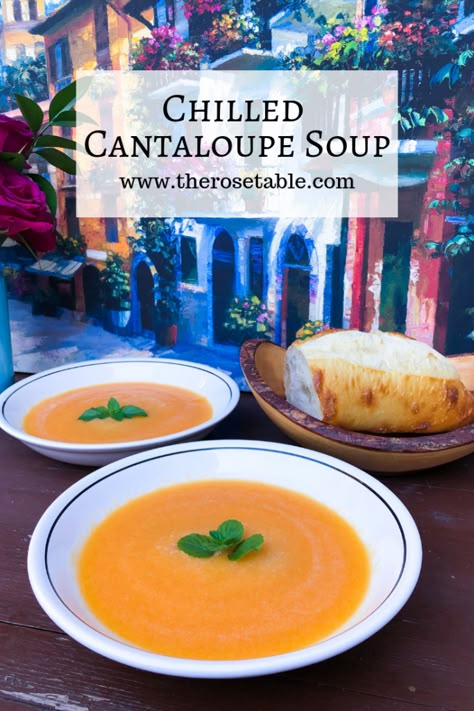 Chilled Cantaloupe Soup Cantaloupe Soup Summer, Cold Soup Recipes Summer, Cantaloupe Soup, Chilled Soups, Chilled Soup Recipes, Cold Soup Recipes, Cantaloupe Recipes, Cold Soups, Melon Soup