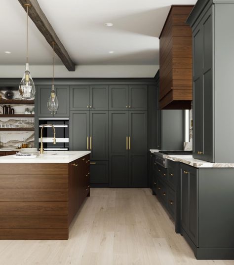 Dura Supreme Cabinet Colors, Dura Supreme Cabinets, Cabinetry Kitchen, Dark Wood Kitchens, Walnut Kitchen, Kitchen Pantry Design, Dark Kitchen, Wood Kitchen Cabinets, Cabinetry Design