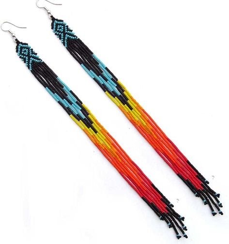 Amazon.com: HANDMADE INDIAN FASHION JEWELRY BLACK FIRE COLOR GLASS SEED BEADS EARRINGS.EXTRA LONG E-53-SB-21: Clothing, Shoes & Jewelry Seed Beads Earrings, Seed Beaded Earrings, Extra Long Earrings, Fire Color, Indian Fashion Jewellery, Native American Style, Handmade Earrings Beaded, Black Fire, Native American Fashion