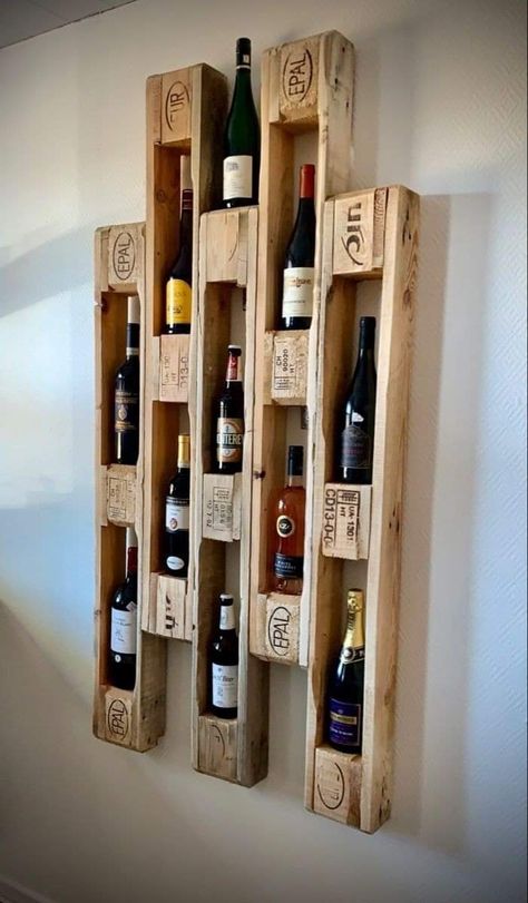 Building A Home Bar, Wine Rack Design, Pallet Wine, Diy Home Bar, Wooden Wine Rack, Rustic Bar, Home Bar Designs, Pallet Decor, Pallet Furniture Outdoor