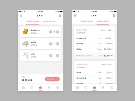 Furniture Shop App - Cart by Afrian Hanafi Ux Design Mobile, Android Design, Graphisches Design, Gui Design, Mobile Ui Design, App Layout, App Design Inspiration, Mobile App Ui, App Interface