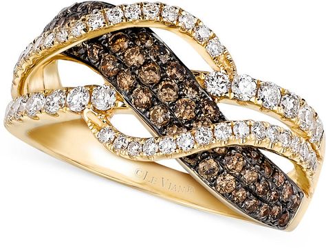 Le Vian Chocolate and White Diamond Woven Ring in 14k Gold (1 ct. t.w.) Levian Rings, Swirl Diamond Ring, Levian Jewelry, Chocolate Diamond, Brown Diamonds, Gold Anniversary Rings, Black Chocolate, Woven Ring, Swirl Ring