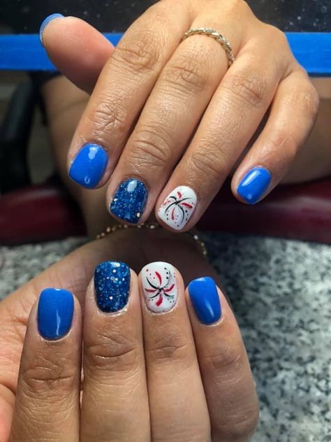 Memorial Day Manicure Ideas, Memorial Day Pedicure, July 4th Pedicure Ideas, Cheerleader Nails Designs, Cheer Nails Designs, 4th Of July Nails 2024, Memorial Day Nail Ideas, Patriotic Fingernails, Memorial Day Nails Gel